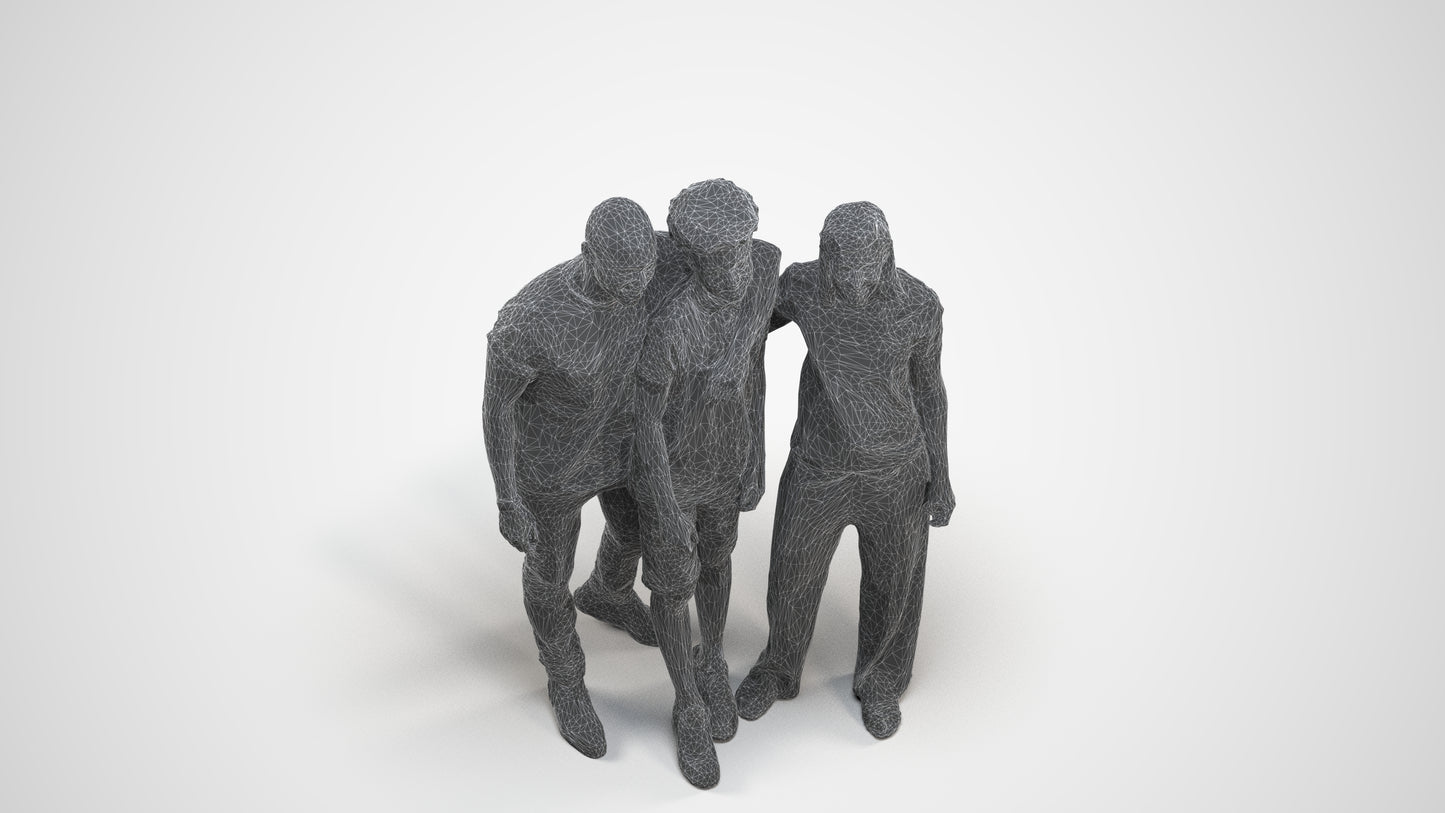 3D human model girl casual kids, photogrammetry scanned person for archviz, wireframe three-quarter view