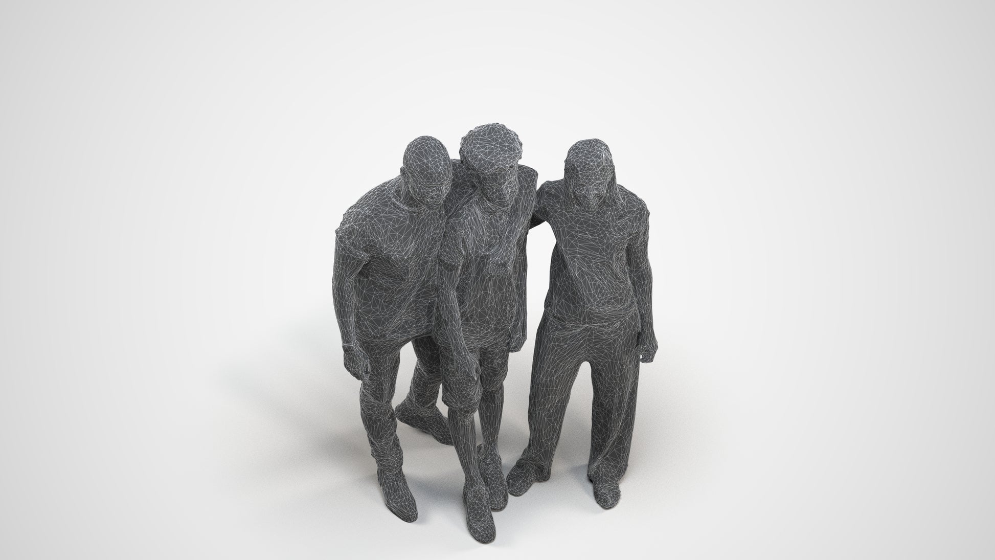 3D human model girl casual kids, photogrammetry scanned person for archviz, wireframe three-quarter view