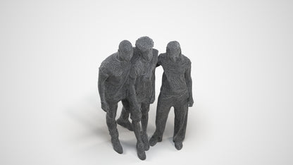 3D human model girl casual kids, photogrammetry scanned person for archviz, wireframe three-quarter view