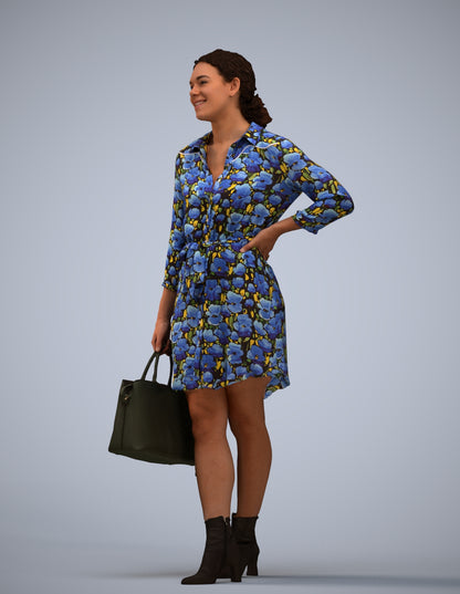 3D human model woman casual standing, photogrammetry scanned person for archviz