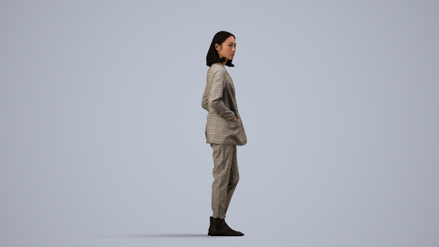 3D people model woman business, scanned human for 3ds Max rendering, side view render