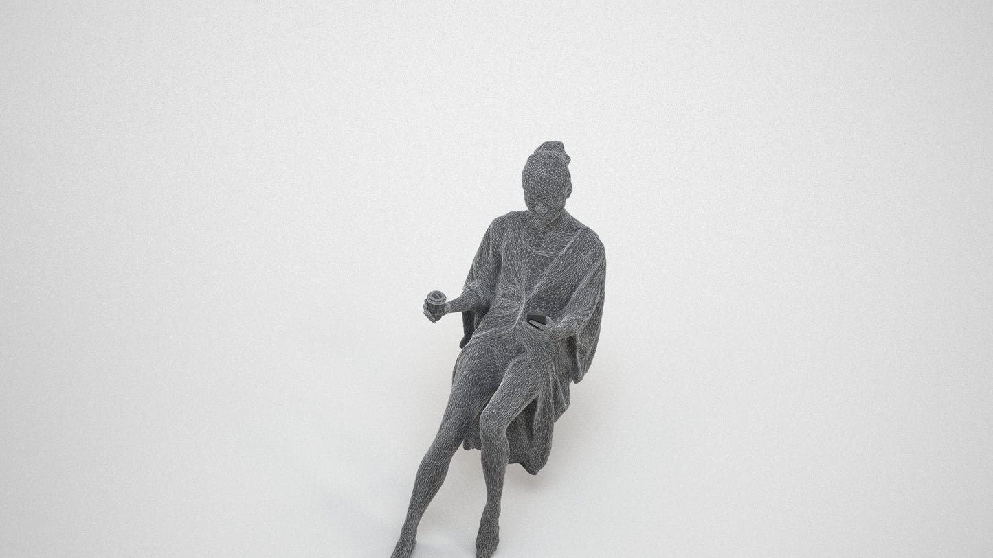 realistic 3D woman pool, scanned archviz people for Blender and 3ds Max, wireframe three-quarter view