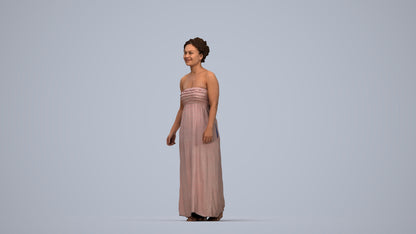 3D human model woman casual standing, photogrammetry scanned person for archviz, top-down view render