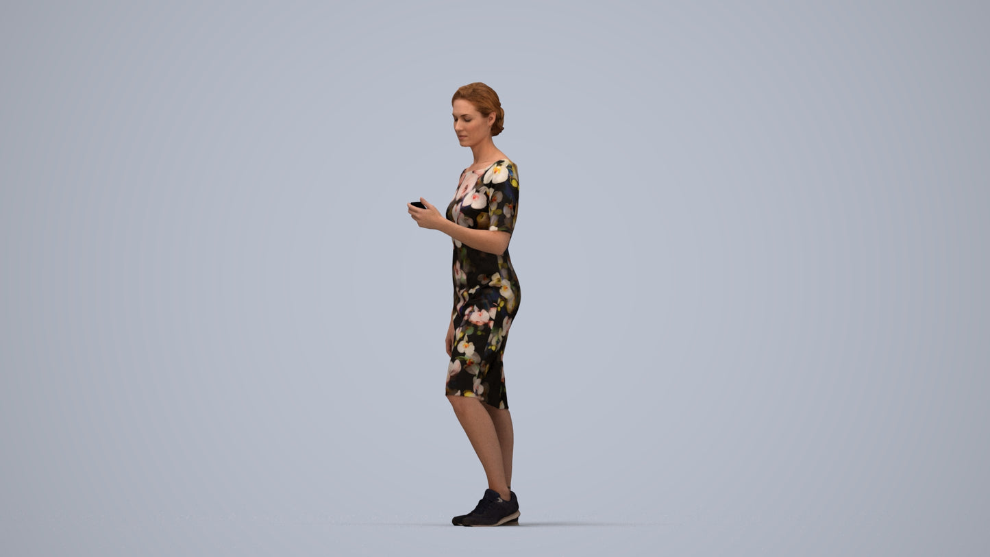 3D people model woman casual standing, scanned human for 3ds Max rendering, top-down view render