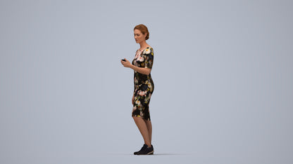 3D people model woman casual standing, scanned human for 3ds Max rendering, top-down view render