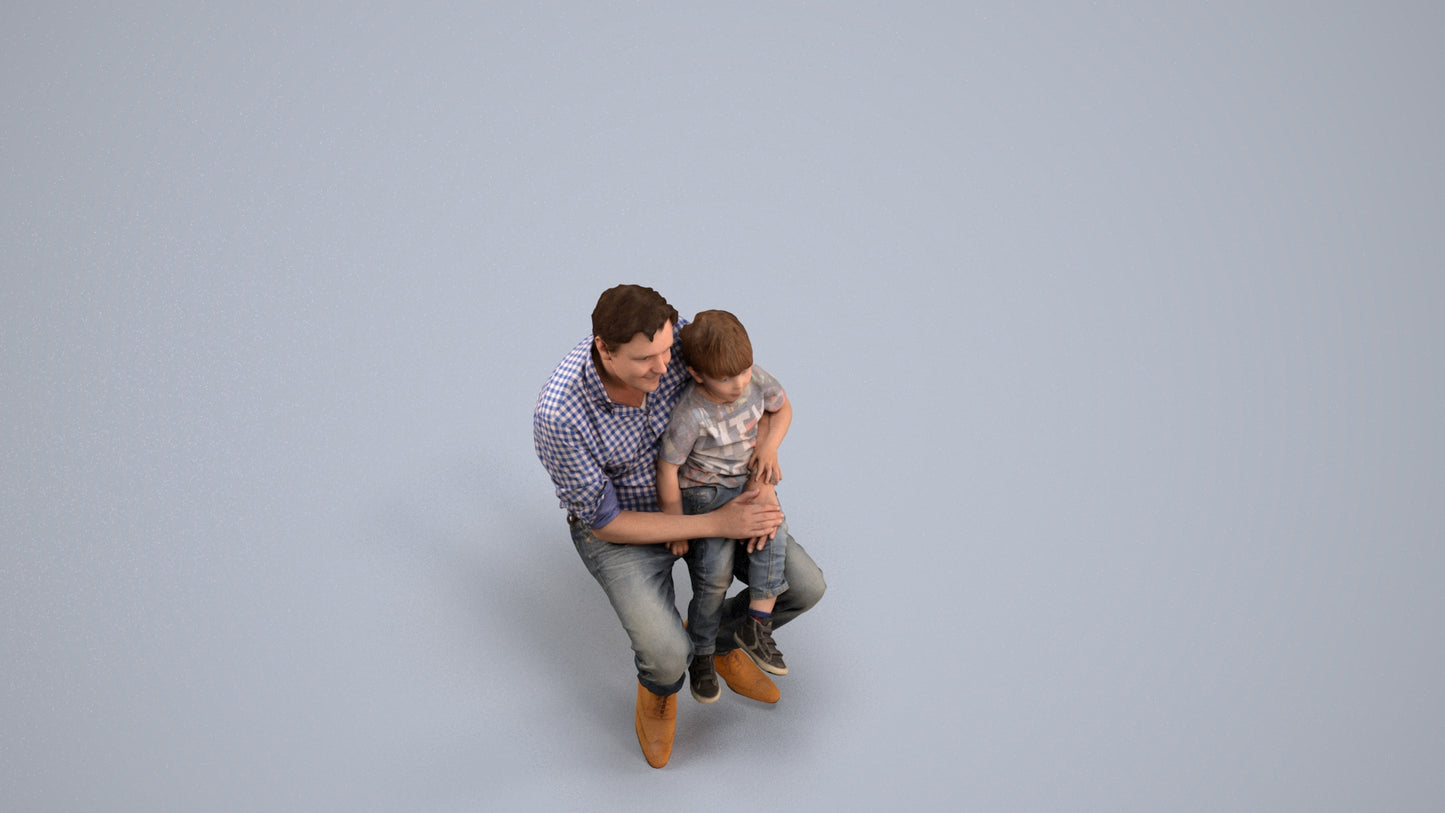 3D people model boy casual kids, scanned human for 3ds Max rendering, back view render
