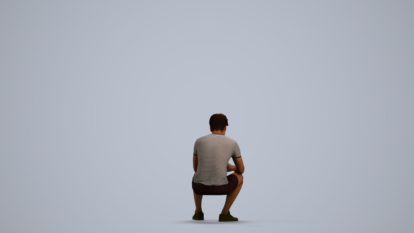 realistic 3D human man casual sitting, archviz people FBX OBJ for Blender, front view render