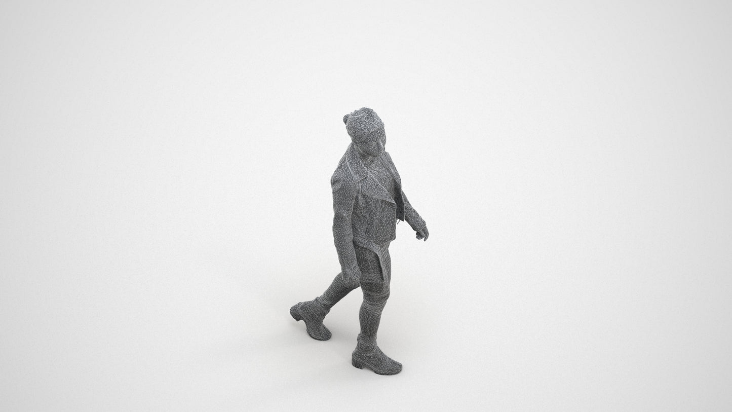 3D people model woman casual walking, scanned human for 3ds Max rendering, wireframe three-quarter view