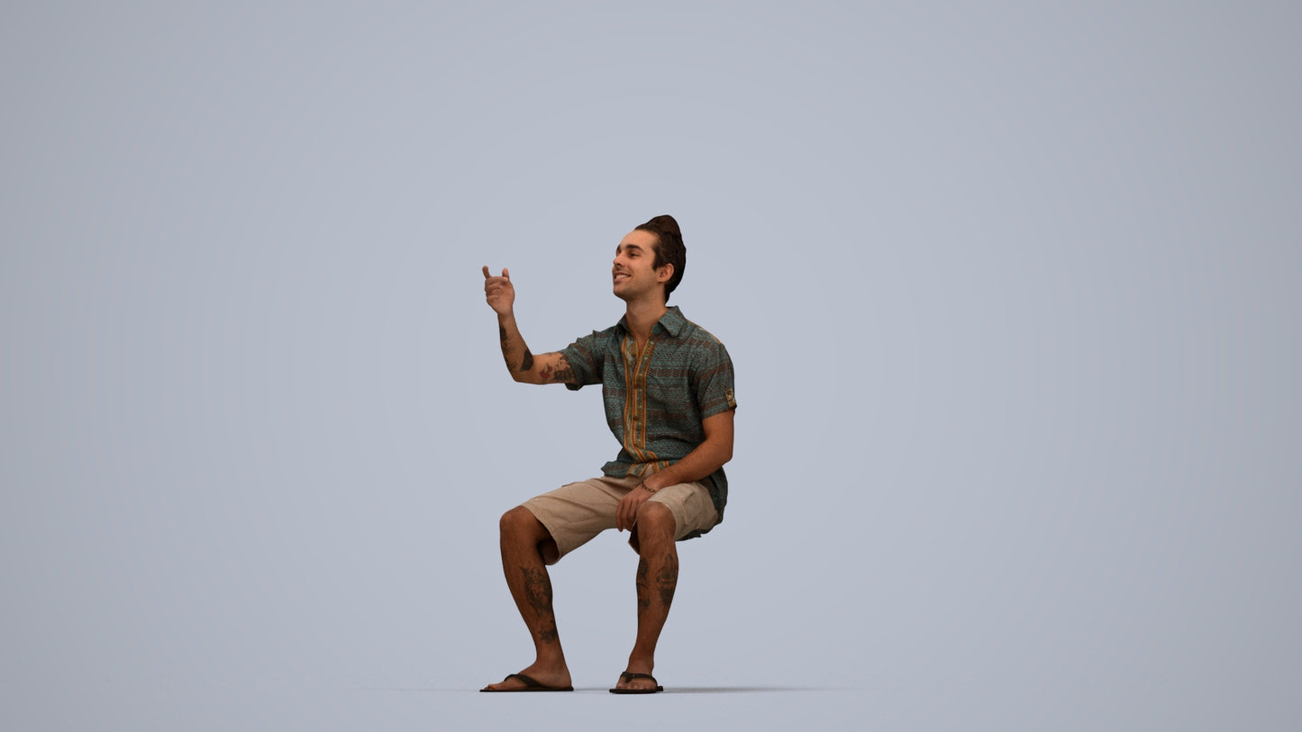 scanned 3D man casual sitting, photogrammetry people for Enscape and V-Ray, top-down view render
