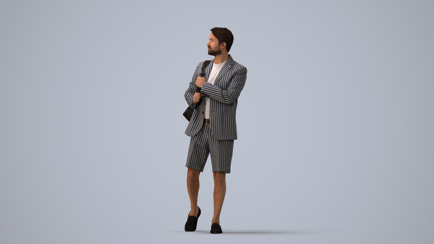 scanned 3D man business walking, photogrammetry people for Enscape and V-Ray, three-quarter view render