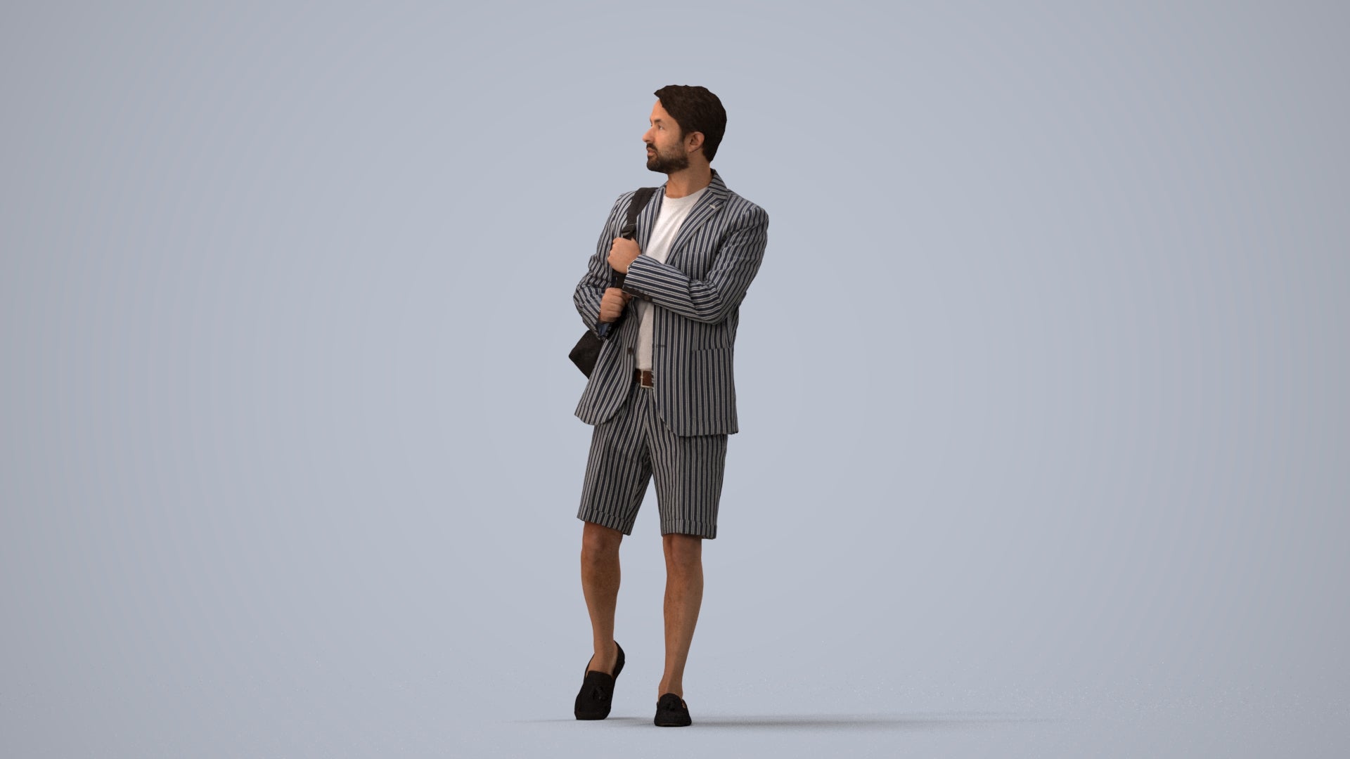 scanned 3D man business walking, photogrammetry people for Enscape and V-Ray, three-quarter view render