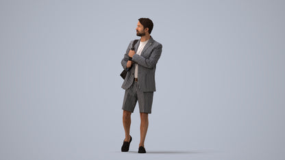 scanned 3D man business walking, photogrammetry people for Enscape and V-Ray, three-quarter view render