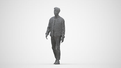 photogrammetry 3D man casual walking, realistic human model archviz FBX, wireframe back view
