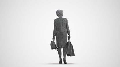 realistic 3D human woman business shopping, archviz people FBX OBJ for Blender, wireframe front view