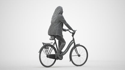 photogrammetry 3D woman business cycling, realistic human model archviz FBX, wireframe side view