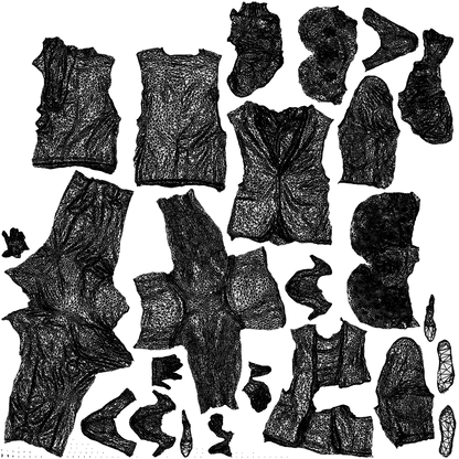 3D human model woman business, photogrammetry scanned person for archviz, wireframe top-down view