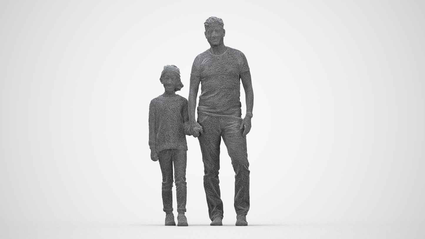 photogrammetry 3D girl casual walking, realistic human model archviz FBX, wireframe back view