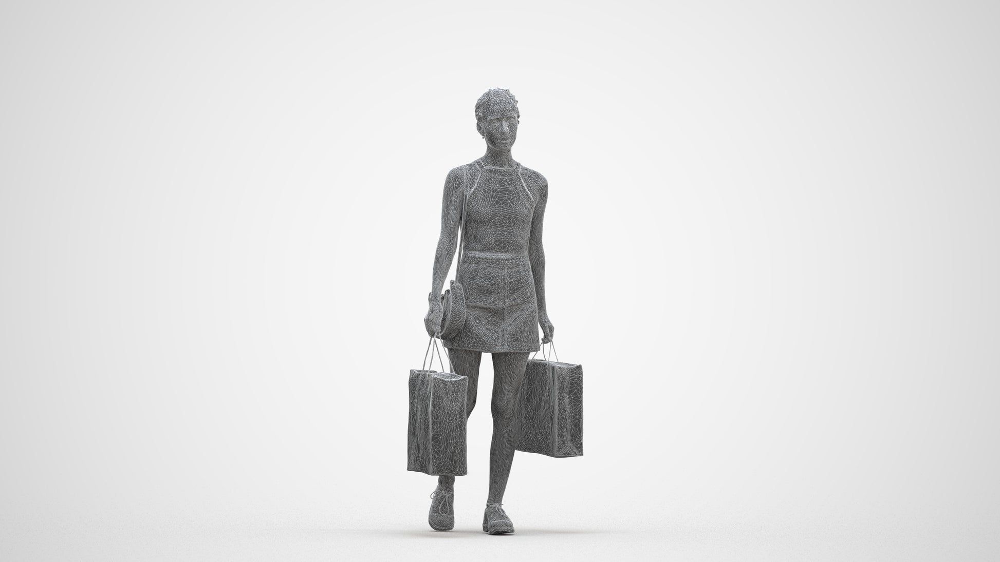 3D people model woman casual shopping, scanned human for 3ds Max rendering, three-quarter front view render