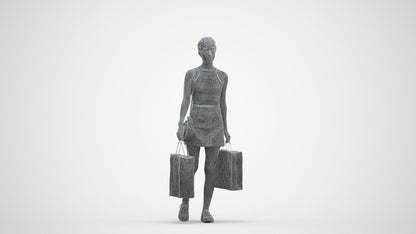 3D people model woman casual shopping, scanned human for 3ds Max rendering, three-quarter front view render