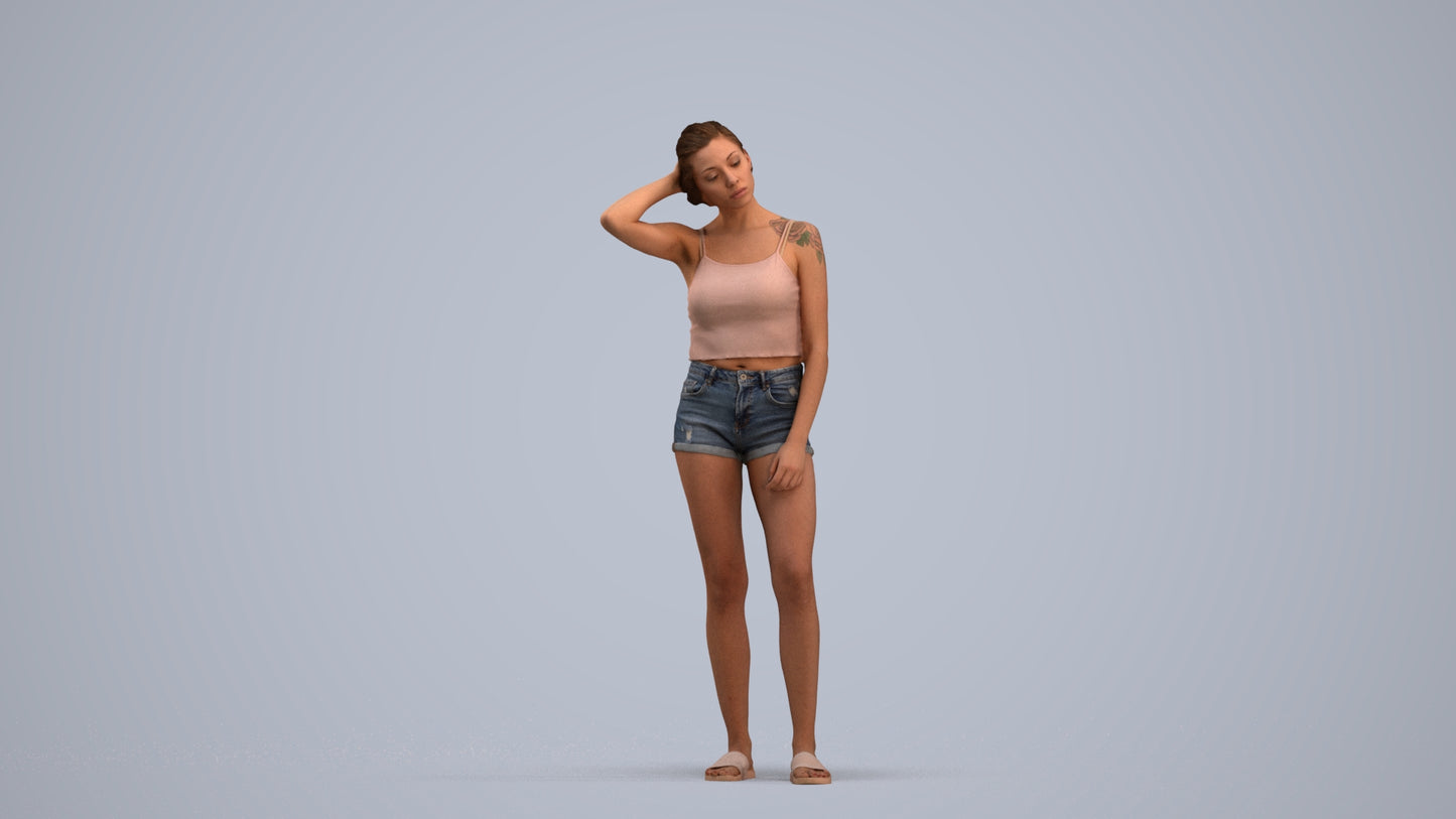 realistic 3D woman casual standing, scanned archviz people for Blender and 3ds Max, standing pose render