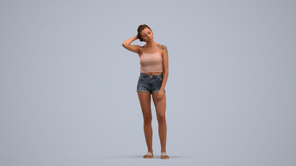 realistic 3D woman casual standing, scanned archviz people for Blender and 3ds Max, standing pose render