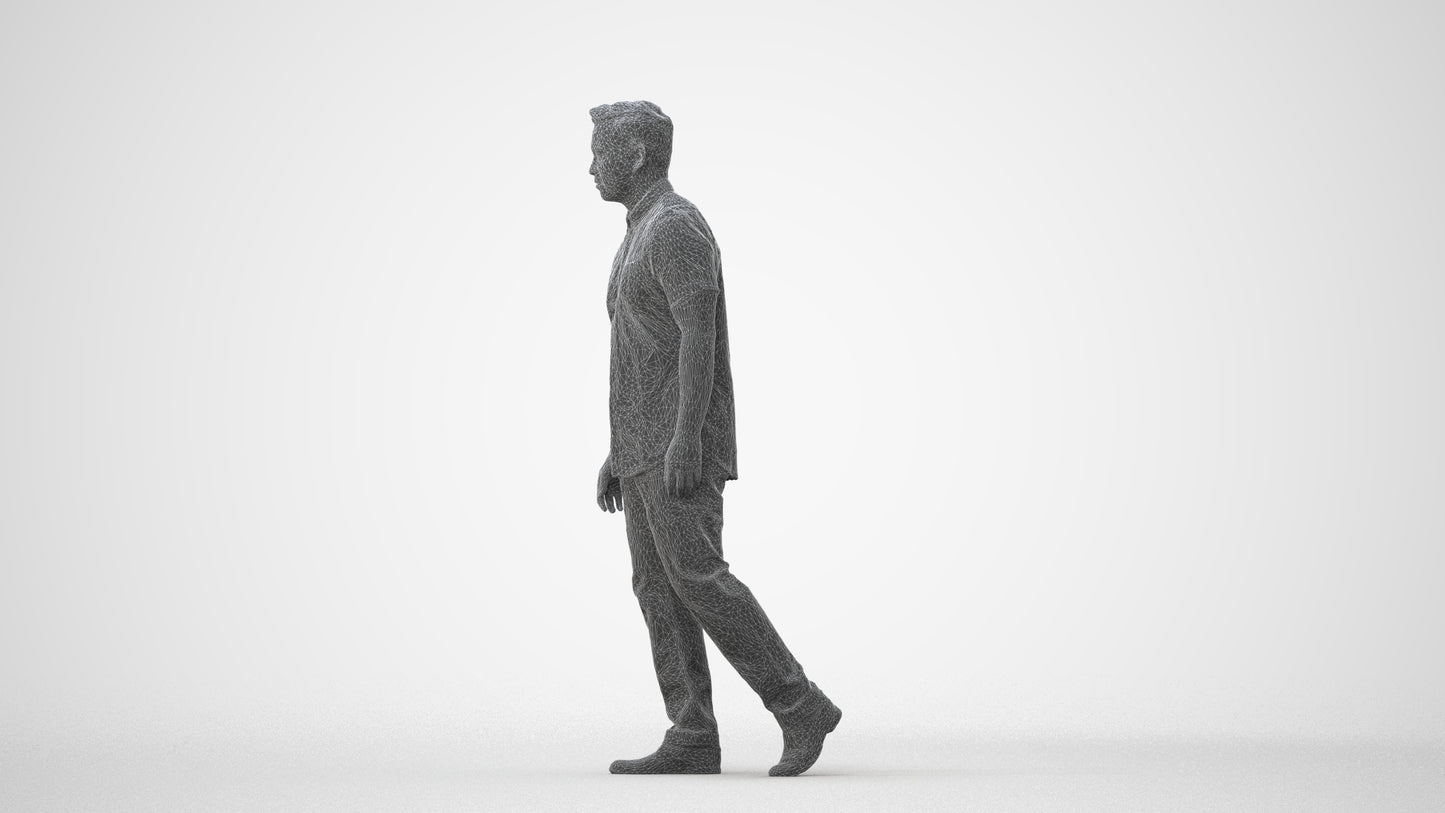 scanned 3D man casual walking, photogrammetry people for Enscape and V-Ray, square thumbnail