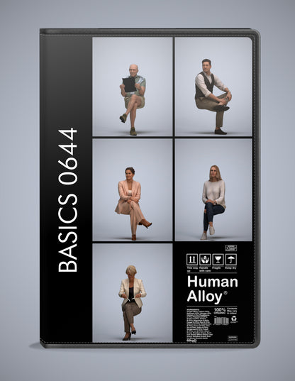 photogrammetry 3D people sitting collection, 5 realistic human models archviz FBX