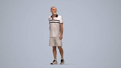 3D human model senior man sport, photogrammetry scanned person for archviz, top-down view render