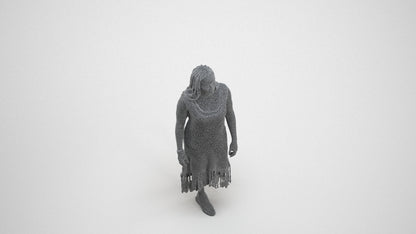 3D human model woman casual standing, photogrammetry scanned person for archviz, wireframe three-quarter view