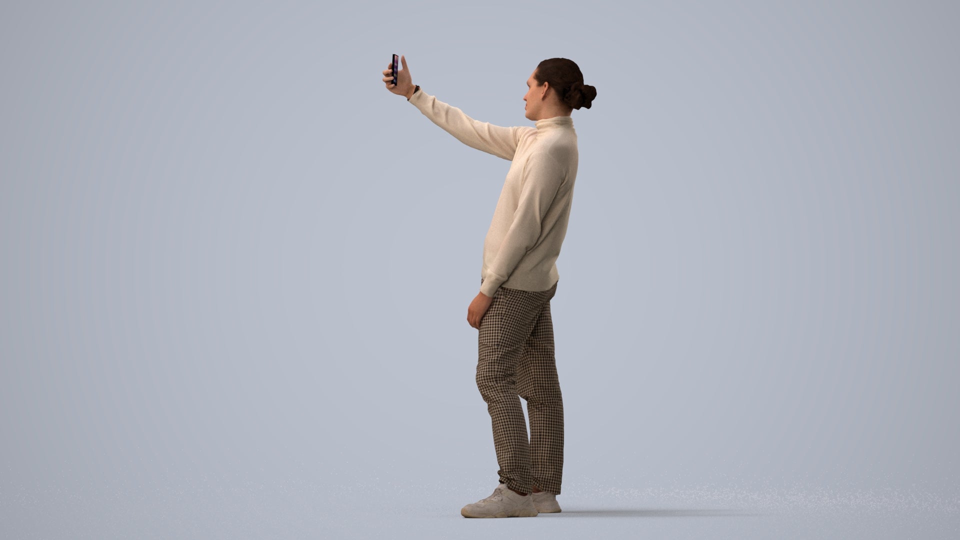 3D scanned man standing casual, photorealistic archviz people for Enscape and SketchUp, three-quarter view render