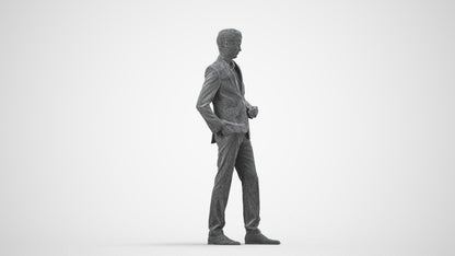 3D scanned man standing business, photorealistic archviz people for Enscape and SketchUp, wireframe side view