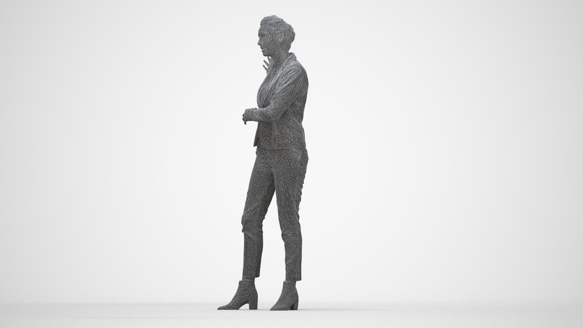 photogrammetry 3D woman business standing, realistic human model archviz FBX, wireframe back view