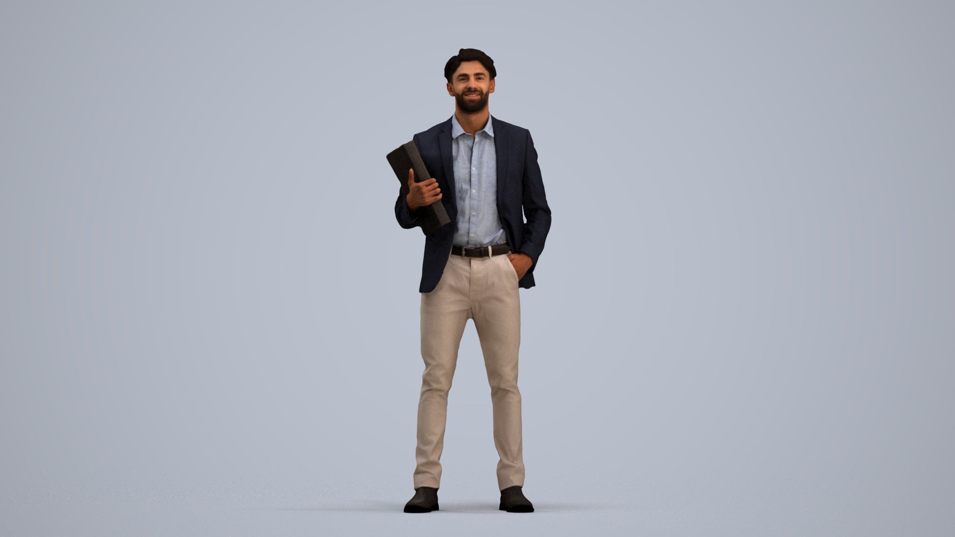 3D human model man business, photogrammetry scanned person for archviz, standing pose render