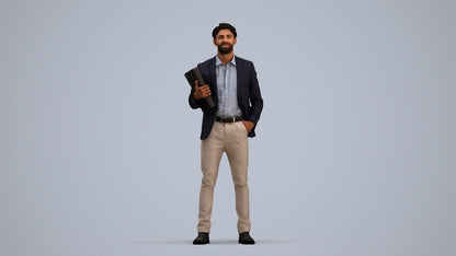 3D human model man business, photogrammetry scanned person for archviz, standing pose render