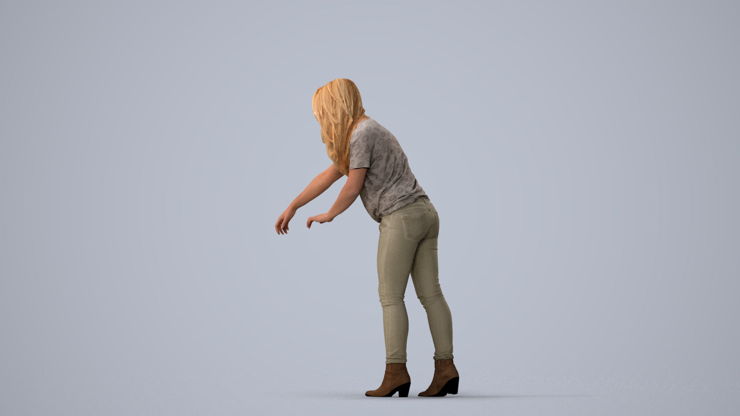 scanned 3D woman casual standing, photogrammetry people for Enscape and V-Ray, three-quarter view render
