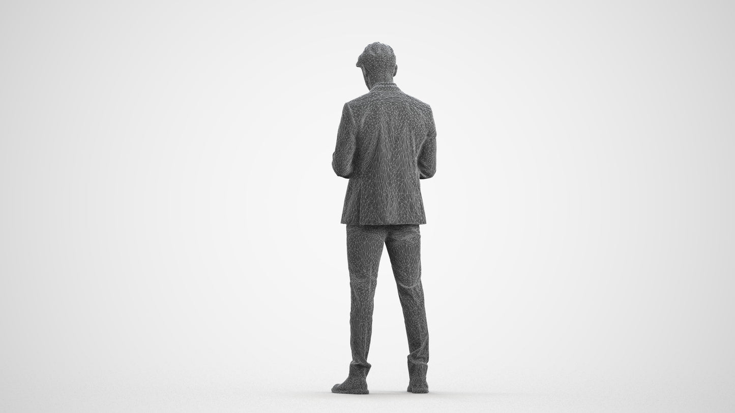 3D people model man business, scanned human for 3ds Max rendering, wireframe front view