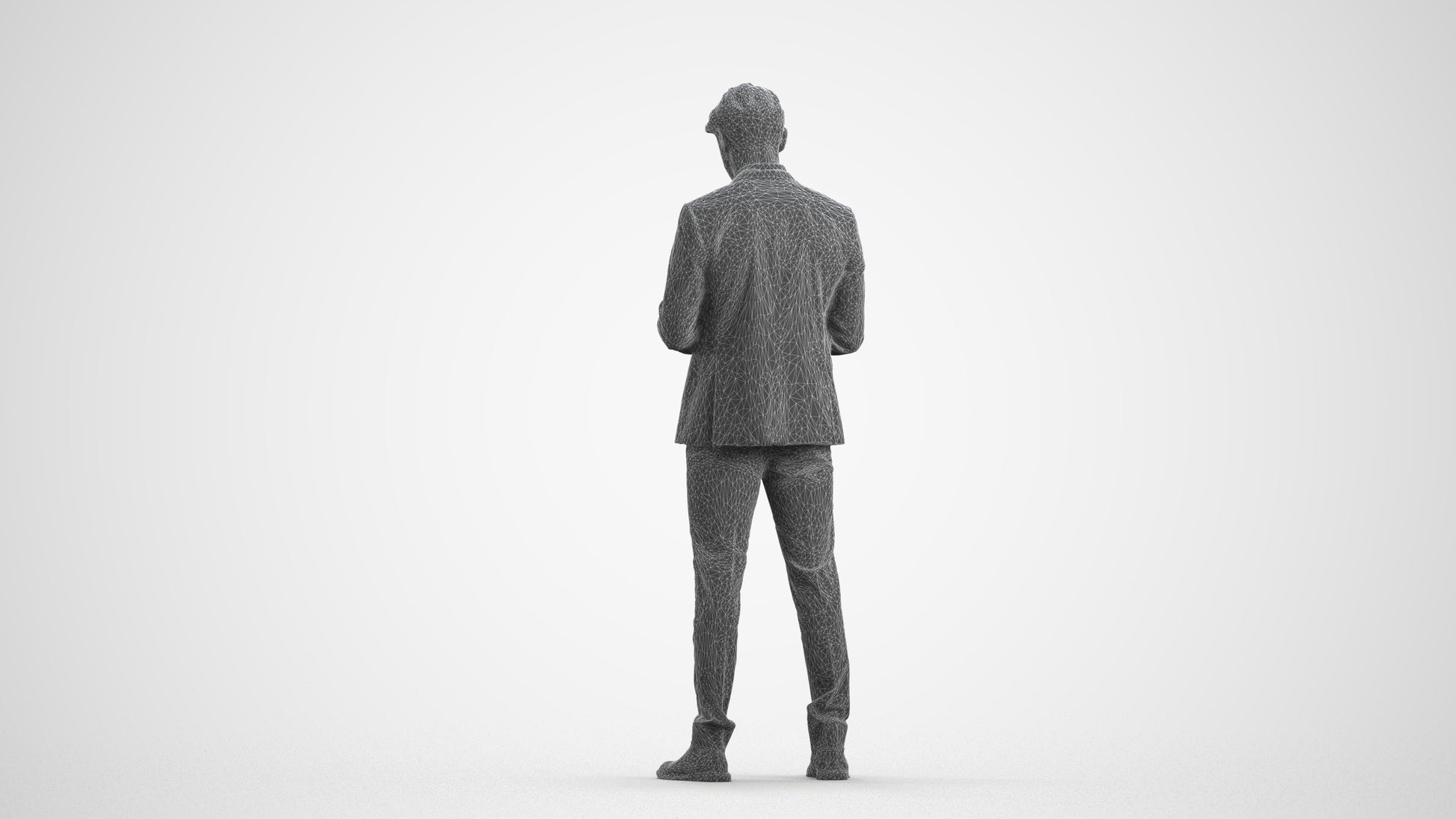 3D people model man business, scanned human for 3ds Max rendering, wireframe front view