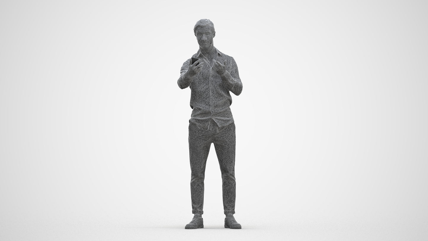 photogrammetry 3D man casual standing, realistic human model archviz FBX, three-quarter front view render