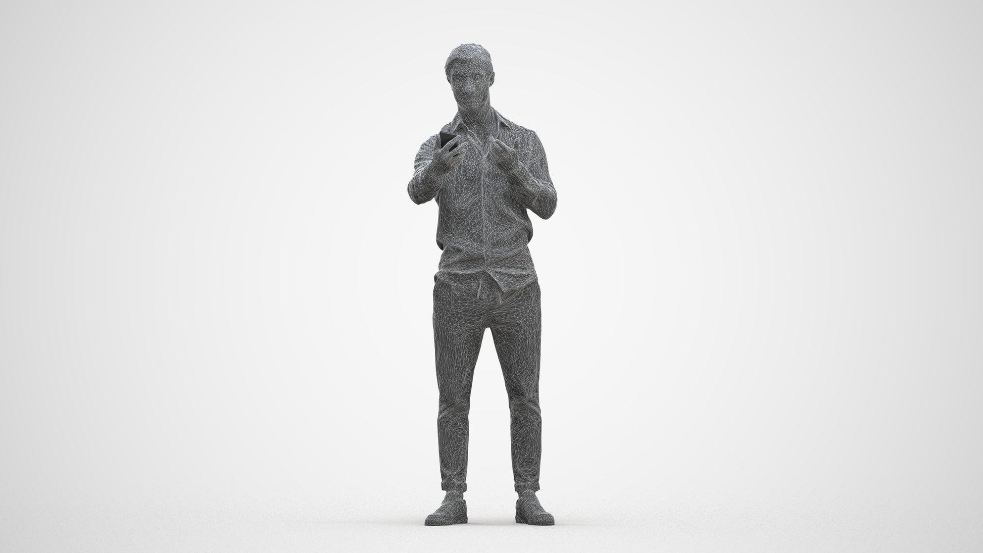 photogrammetry 3D man casual standing, realistic human model archviz FBX, three-quarter front view render