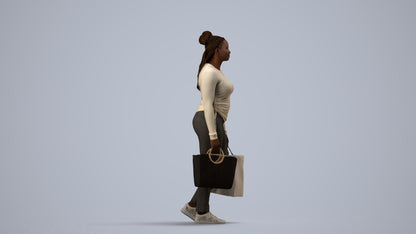 photogrammetry 3D woman casual shopping, realistic human model archviz FBX, side view render