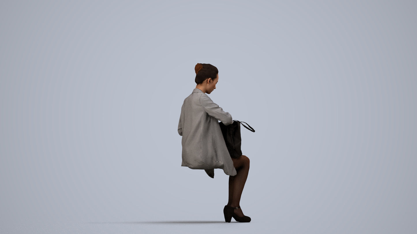 realistic 3D people woman business sitting, render-ready for V-Ray and Corona, FBX OBJ, side view render