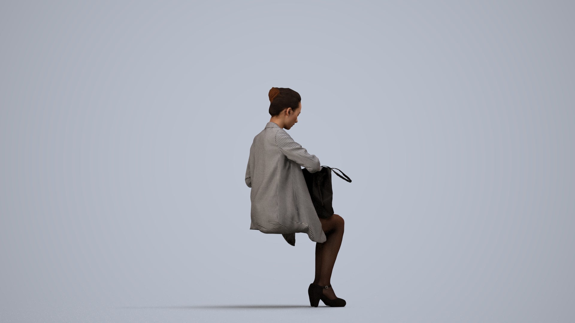 realistic 3D people woman business sitting, render-ready for V-Ray and Corona, FBX OBJ, side view render
