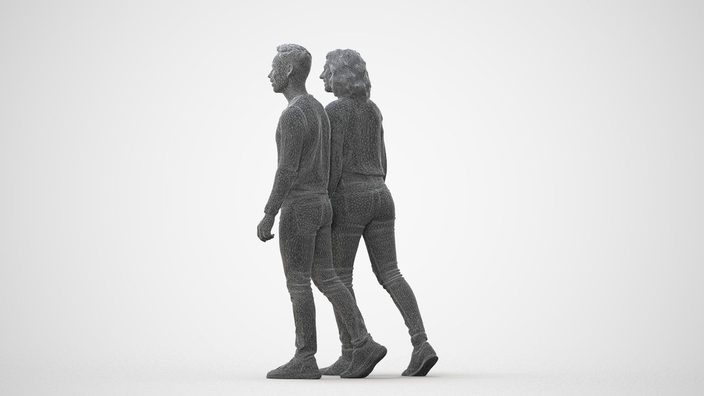 realistic 3D woman casual couple, scanned archviz people for Blender and 3ds Max, square thumbnail