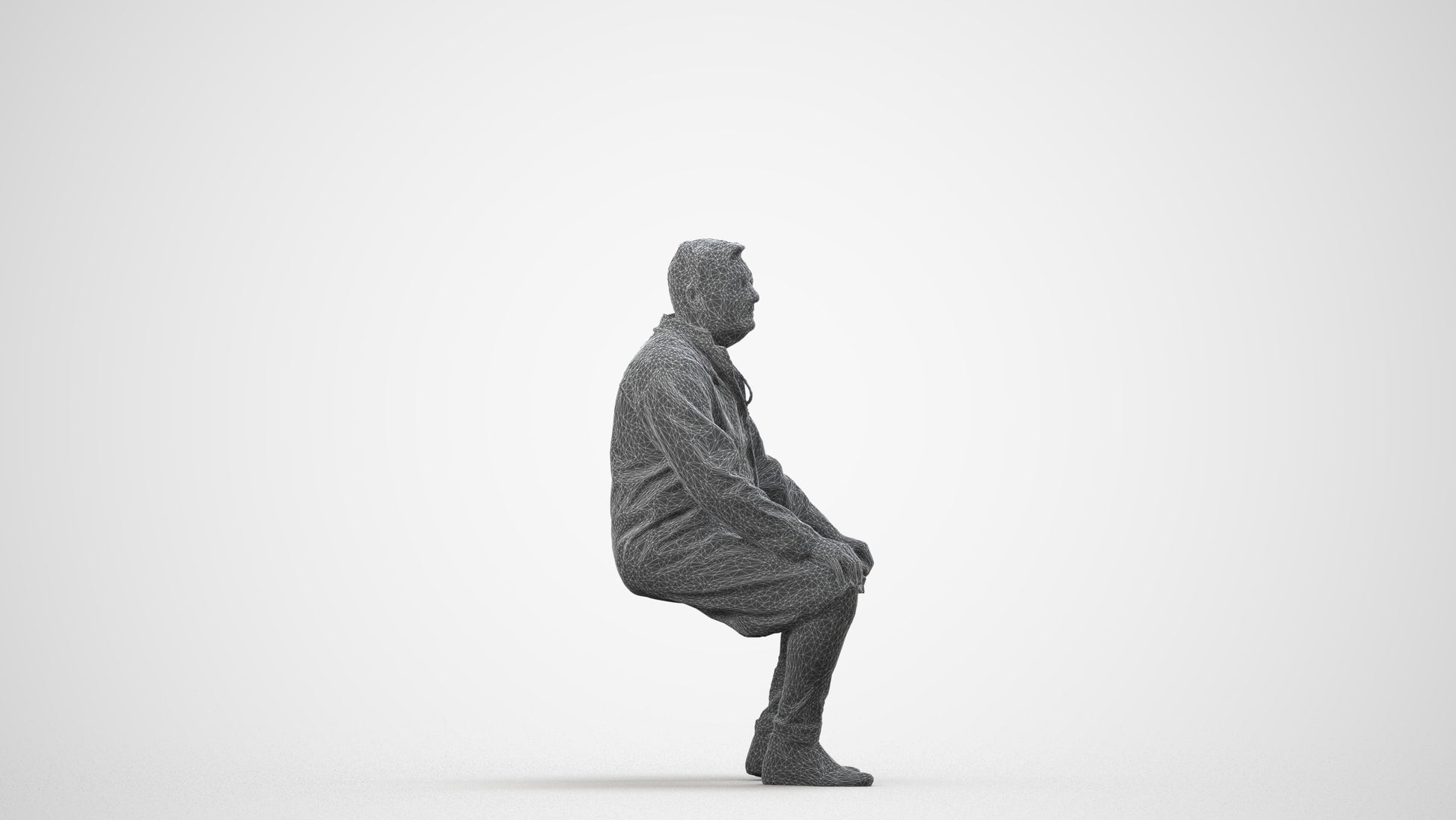 3D scanned man medical, photorealistic archviz people for Enscape and SketchUp, wireframe side view