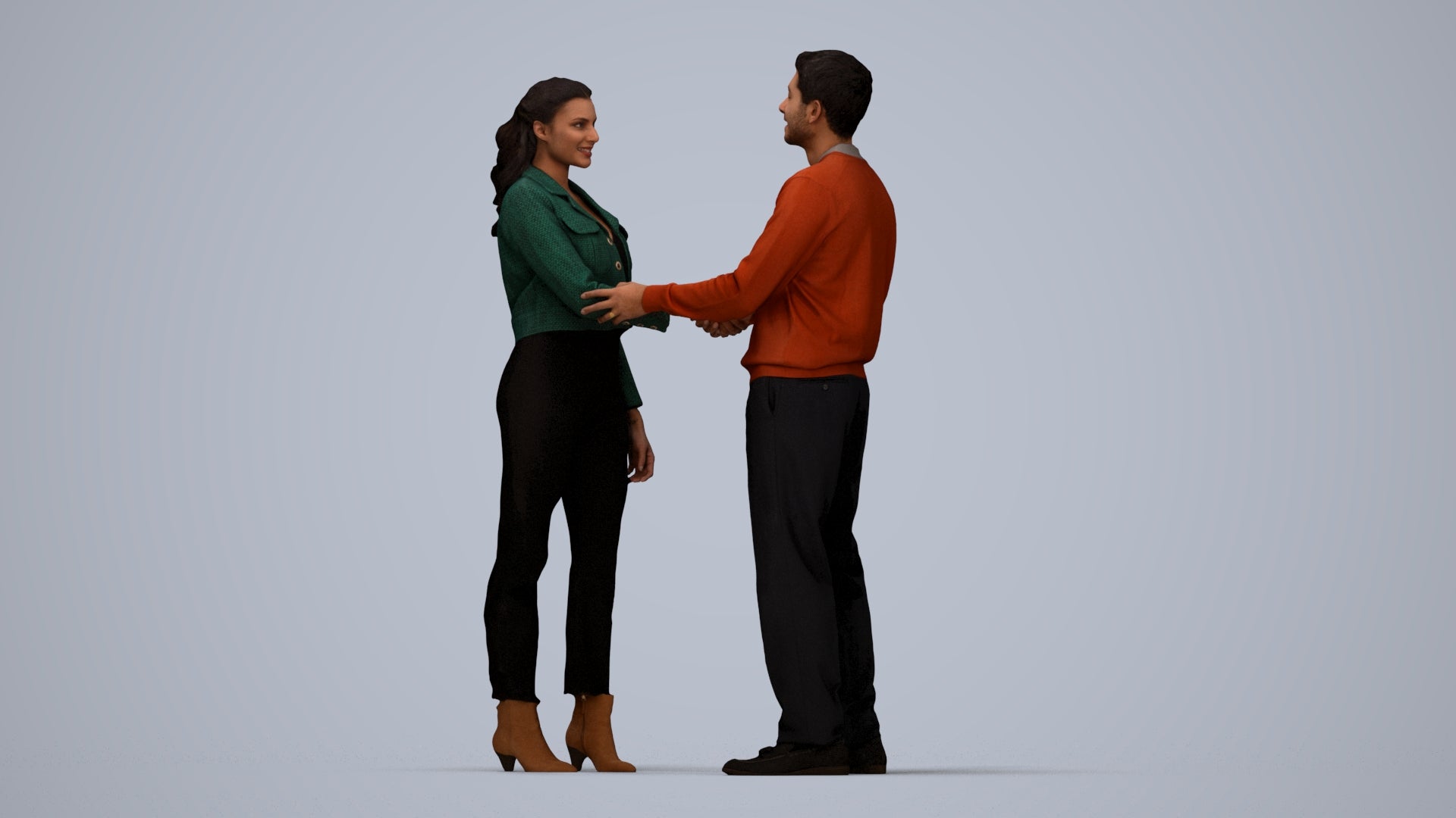 realistic 3D woman business, scanned archviz people for Blender and 3ds Max, top-down view render