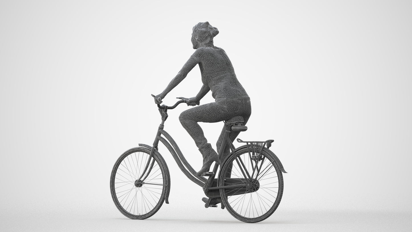 scanned 3D senior woman casual cycling, photogrammetry people for Enscape and V-Ray, square thumbnail