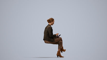 realistic 3D human woman business sitting, archviz people FBX OBJ for Blender, side view render