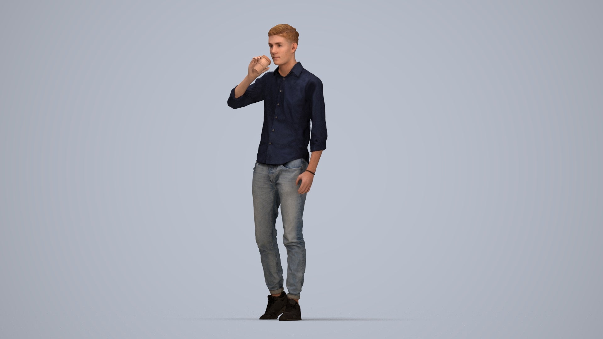 realistic 3D man casual walking, scanned archviz people for Blender and 3ds Max, top-down view render