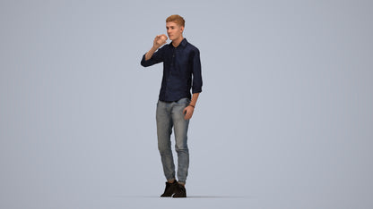 realistic 3D man casual walking, scanned archviz people for Blender and 3ds Max, top-down view render