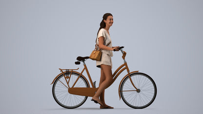 realistic 3D woman casual cycling, scanned archviz people for Blender and 3ds Max, side view render